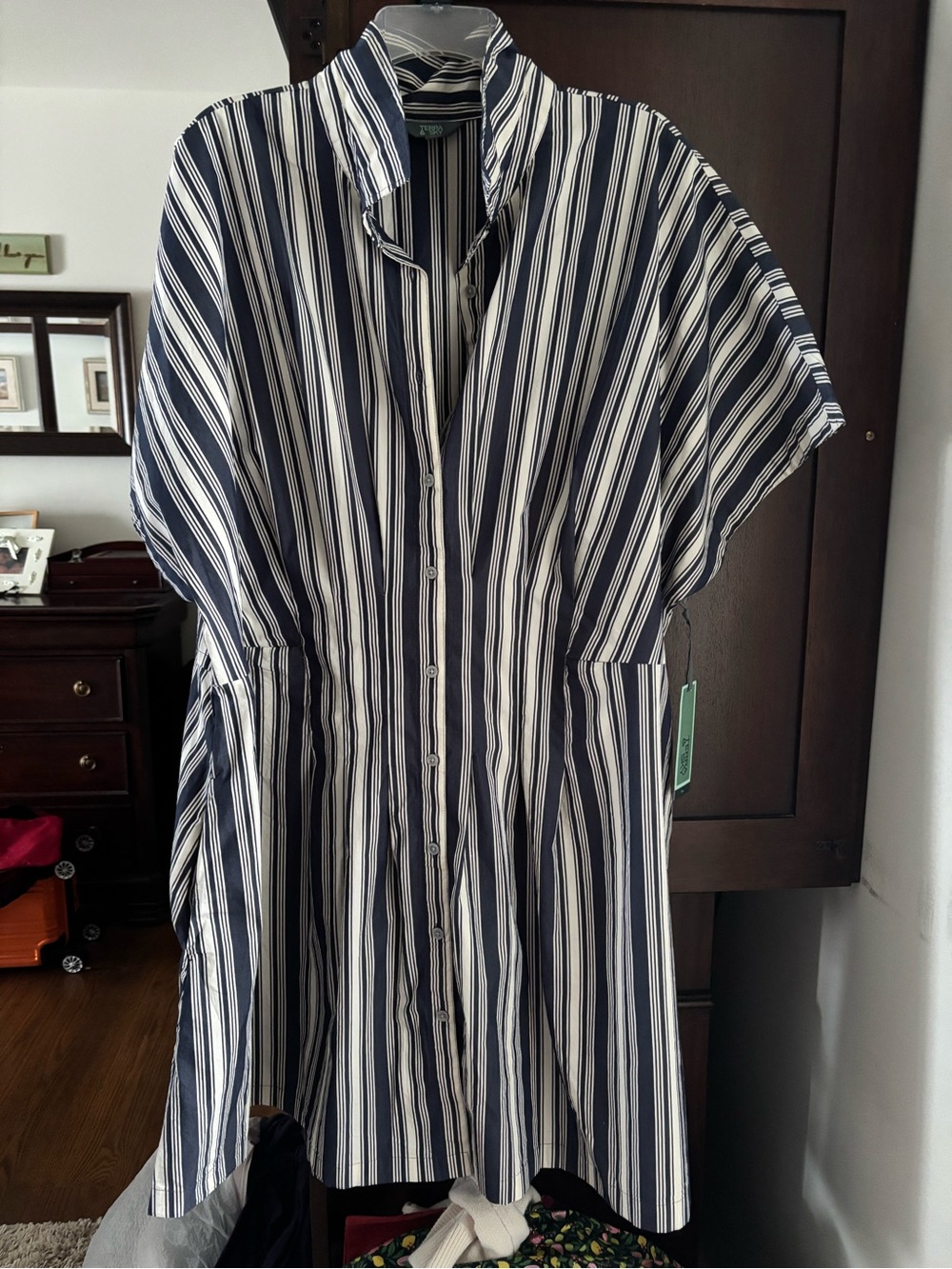 Navy and White Striped Button-Up Shirt Dress